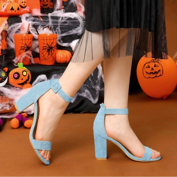 New Allegra K Women's High Chunky Heel Buckle Ankle Strap Sandals Size 8.5 - Picture 2 of 4